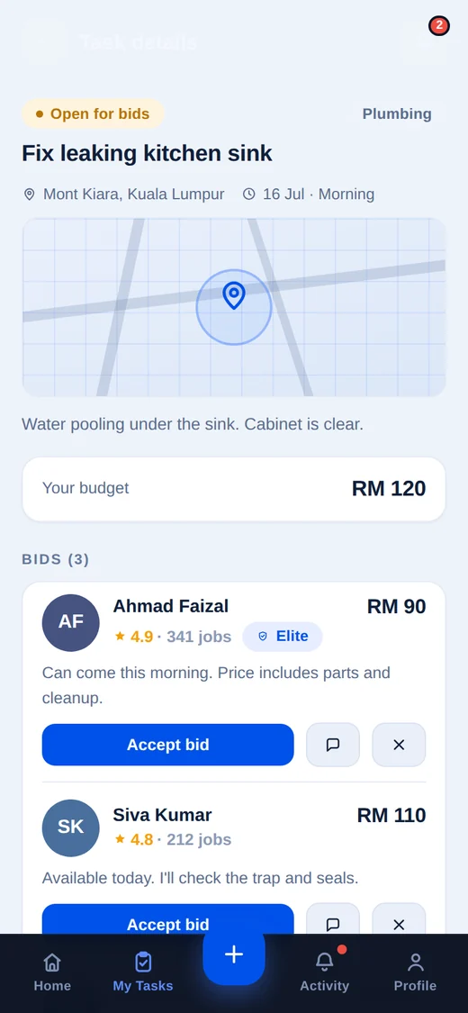 Berespro app, Compare bids screen