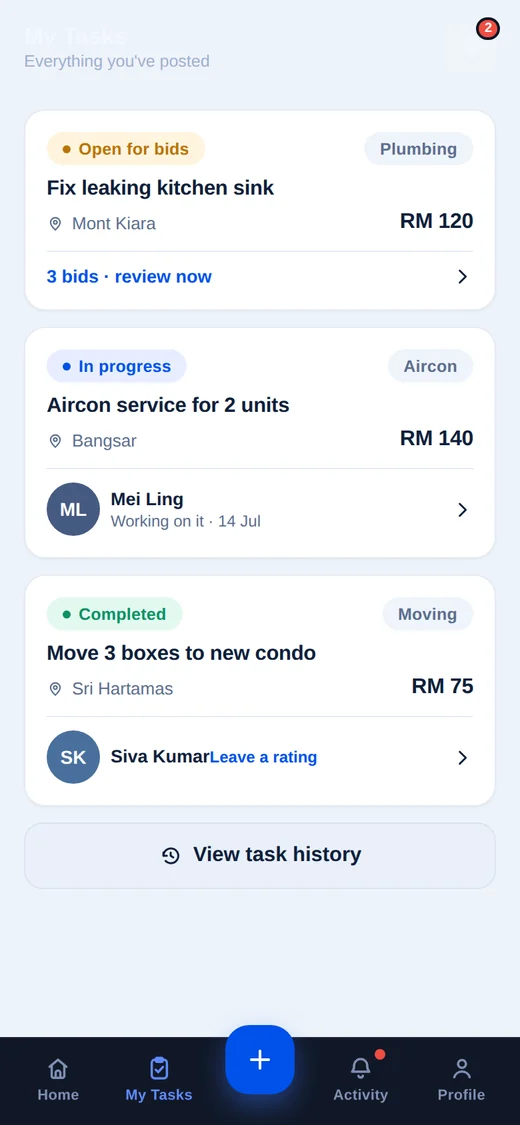 Berespro app, Your tasks screen
